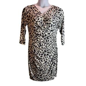 Lauren Ralph Lauren Dress Faux Wrap Ruched 3/4 Sleeve Sheath Gray Floral Size 14